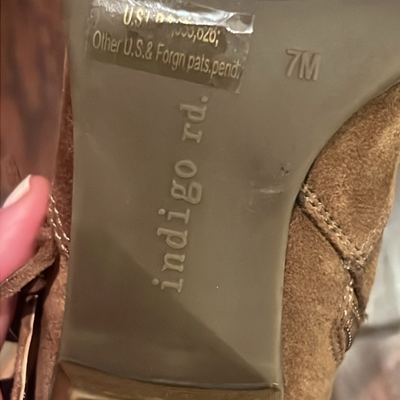 Índigo brown suede ankle boots chunky heel fringe & buckle side zip up size 7 - Picture 11 of 12